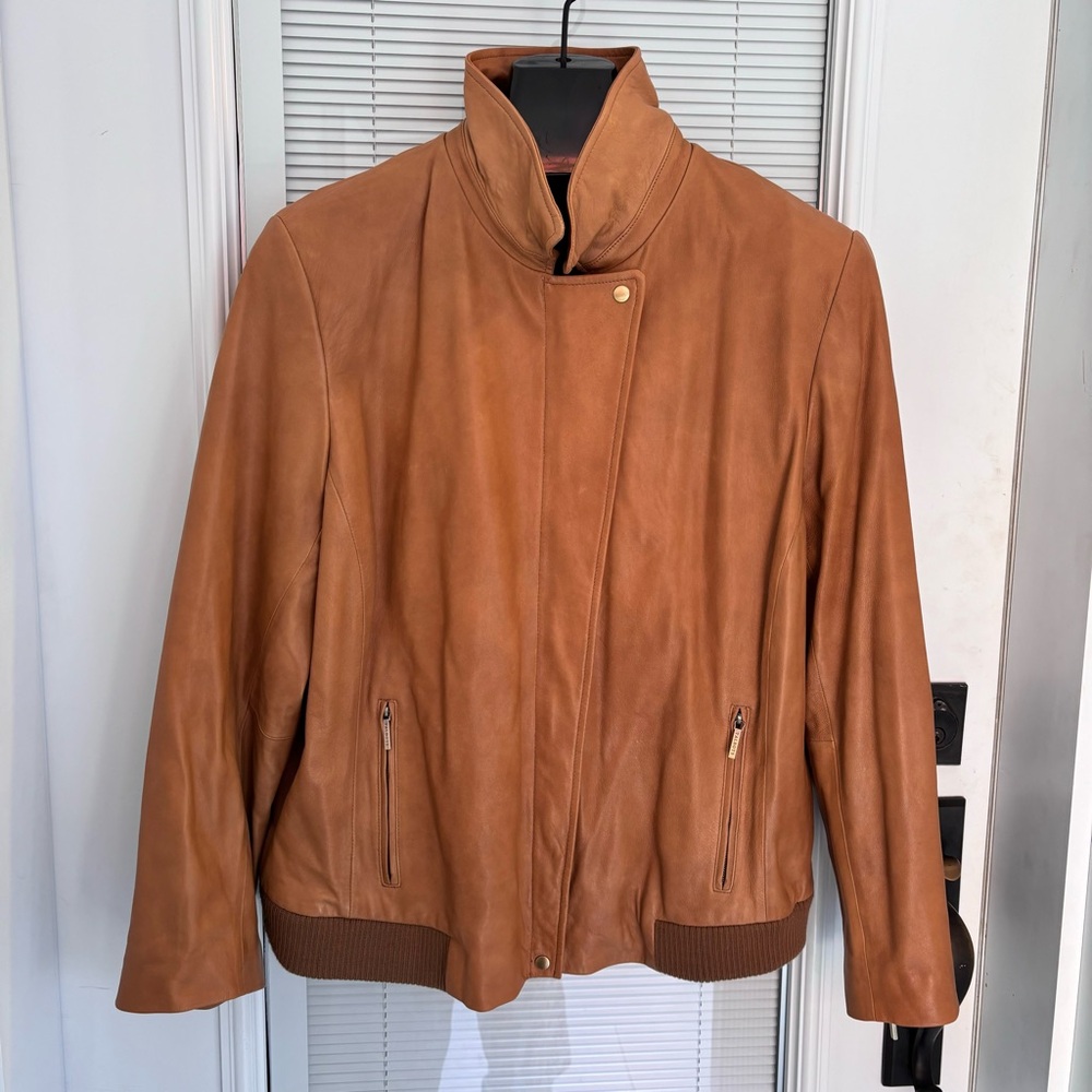 EUC Talbots 18w Caramel-Coloured Leather Jacket
